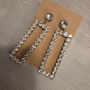 Sparkling Silver Rhinestone Rectangle Earrings